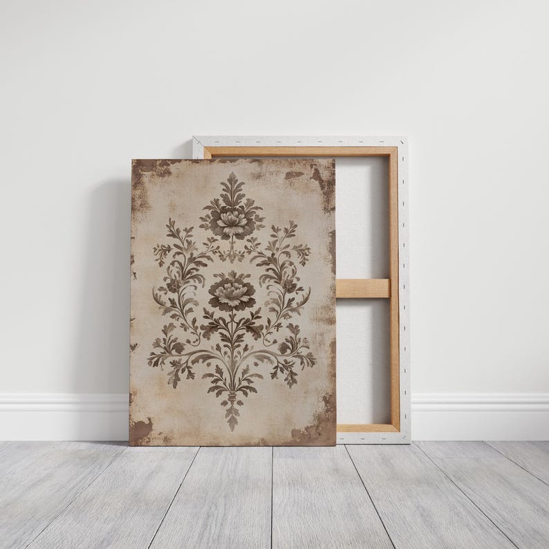 Vintage Botanical Canvas Art, Antique Floral Pattern Wall Decor, Sepia ...