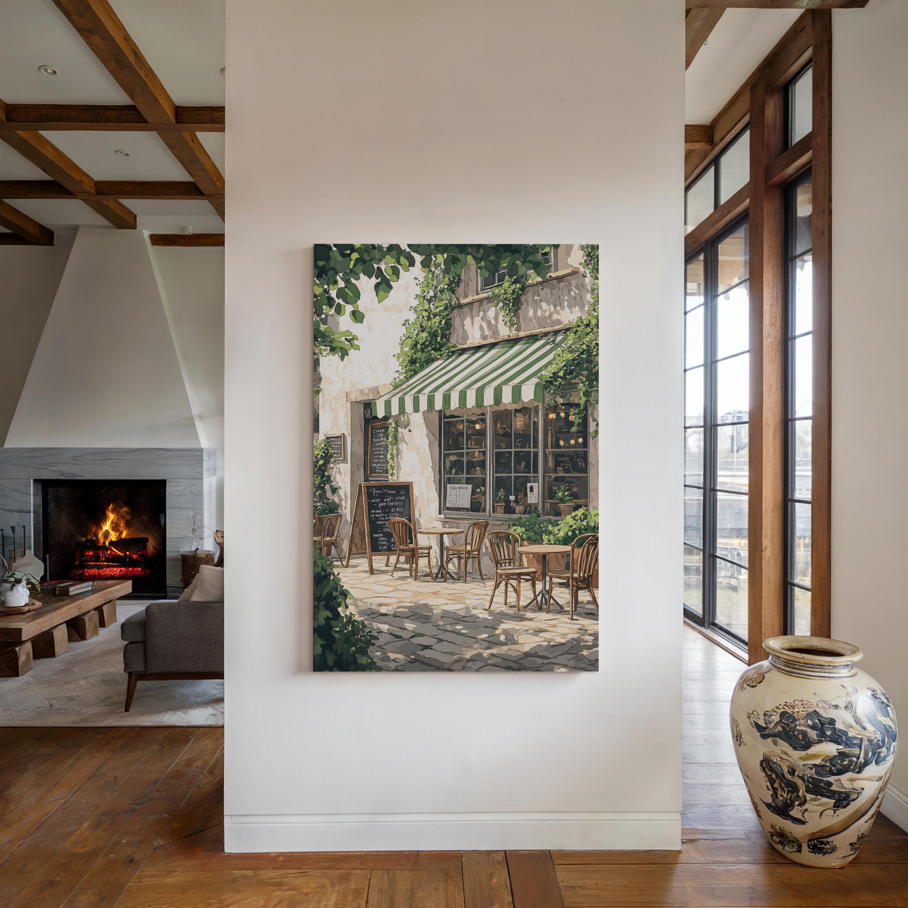 Vintage French Café Canvas Wall Art | Outdoor Bistro Scene With