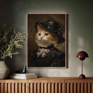 Viktorianisches Katzen Portrait in Eleganter Schwarzer Spitze