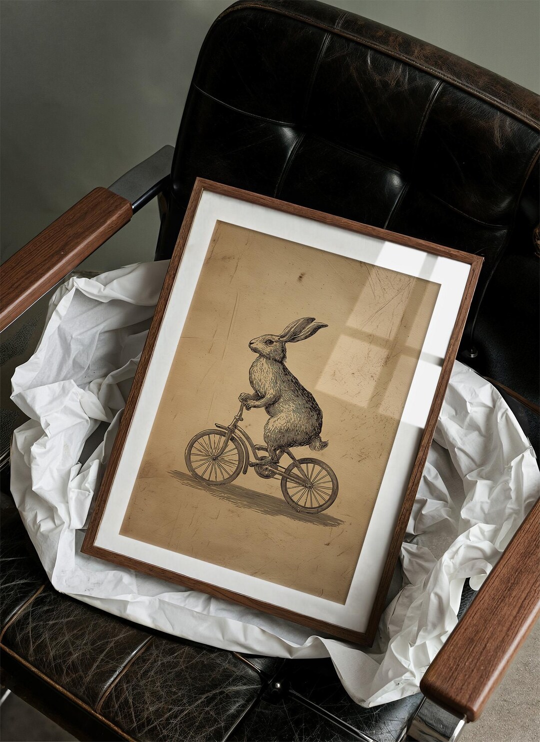 Lp Cover Rabbit Riding A Bike Rack Vintage Rabbit Bicycle Wall Art | Whimsical Hare Illustration | Antique ...