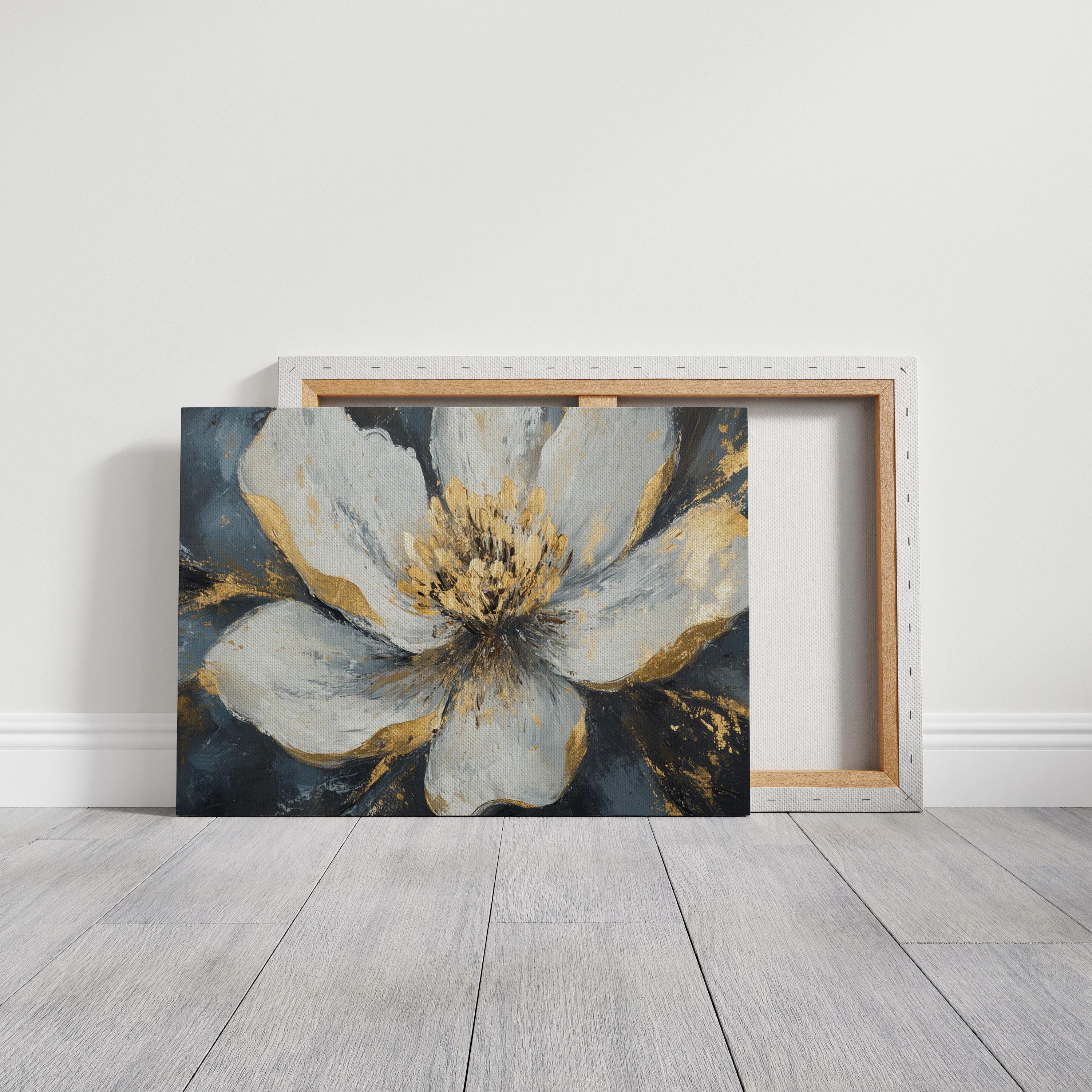 Abstract White and Gold Flower Canvas Art - Textured Floral Painting on ...