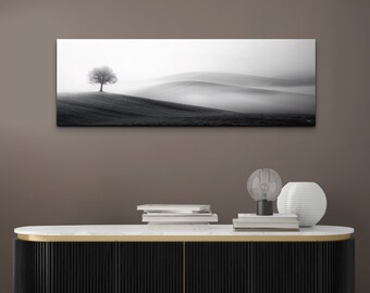 Minimalist Black and White Lone Tree Canvas Art Print, Panoramic Canvas Art, Nature Wall Decor, Home Decor, Livingroom Art, Ready To Hang