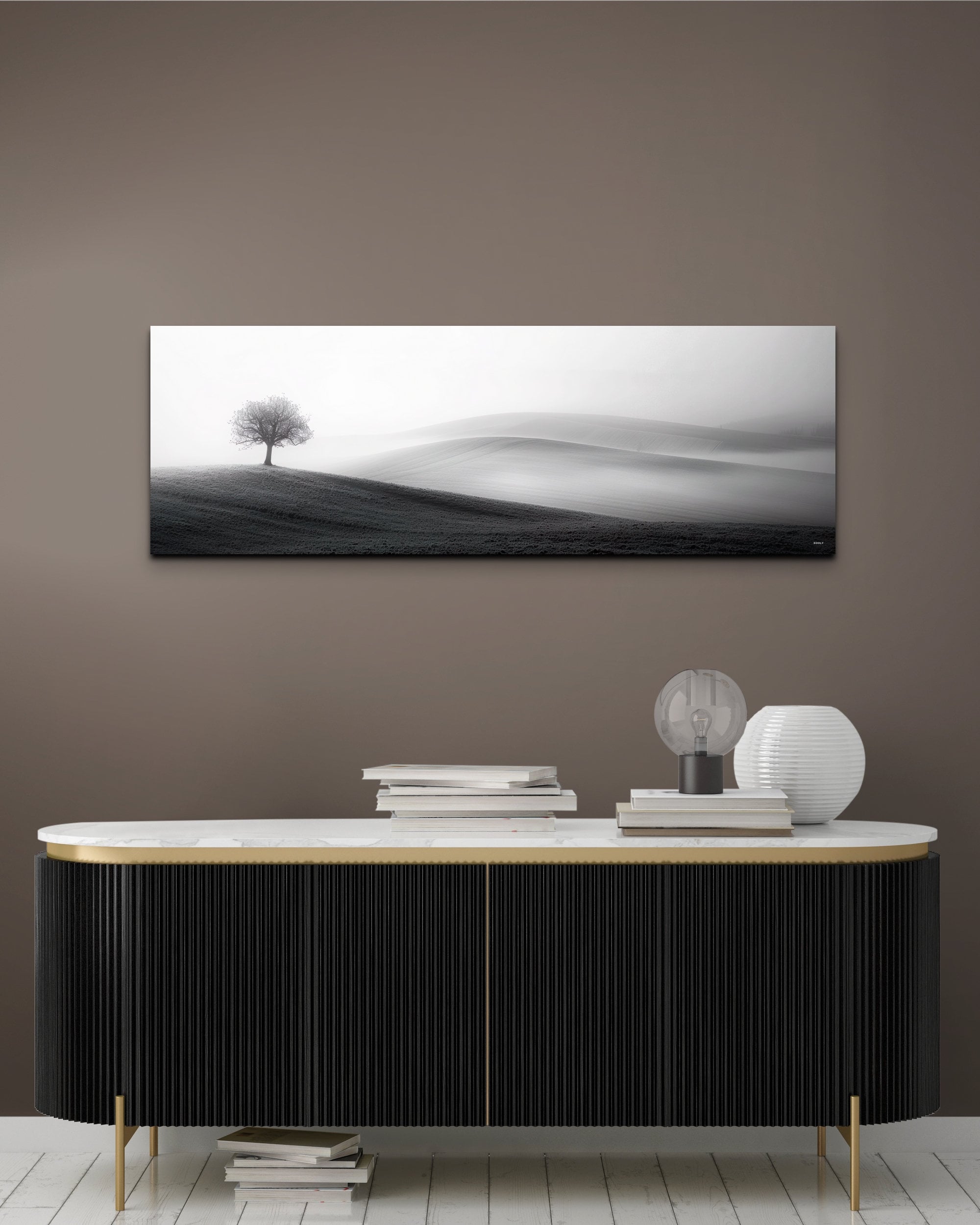 Minimalist Black and White Lone Tree Canvas Art Print, Panoramic Canvas ...