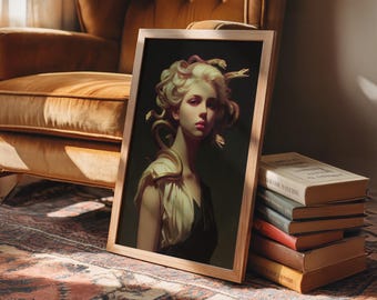 Medusa Wand Kunst, Leinwand, griechische Mythologie Dekor, Dark feminine Power Kunstwerk, Schlangengöttin Druck, Gothic Fantasy Poster für Zuhause