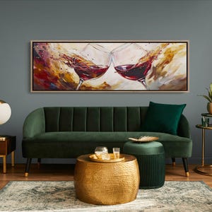 Wine Glass Canvas Wall Art, Red Wine Painting, Cheers Artwork, Wine Lover Decor, Elegant Bar Wall Art, Romantic Dining Room Print