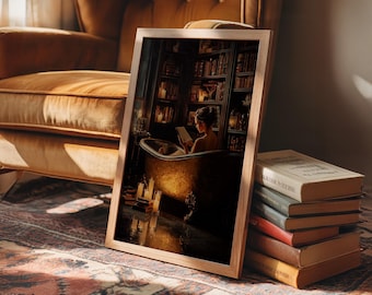 Woman Reading in Candlelit Library Bathtub Dark Academia Scene - Etsy