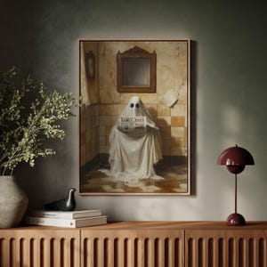 Haunted Ghost Wall Art, Vintage Gothic Decor, Spooky Bathroom Canvas, Dark Academia Aesthetic, Creepy Horror Print, Paranormal Artwork