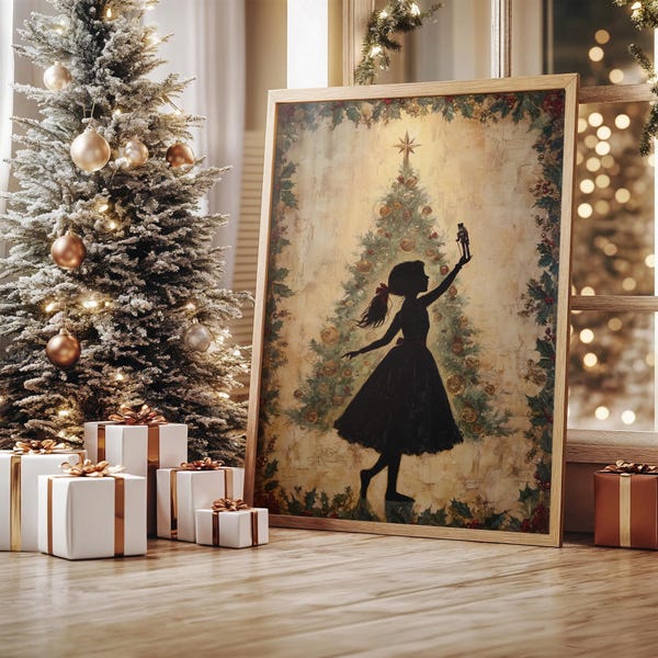 Nutcracker Ballet Girl Silhouette with Christmas Tree