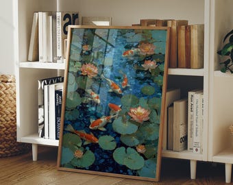 Koi Pond with Lotus Blooms