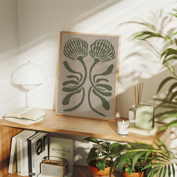 Modern Botanical Symmetry in Olive Green - Etsy