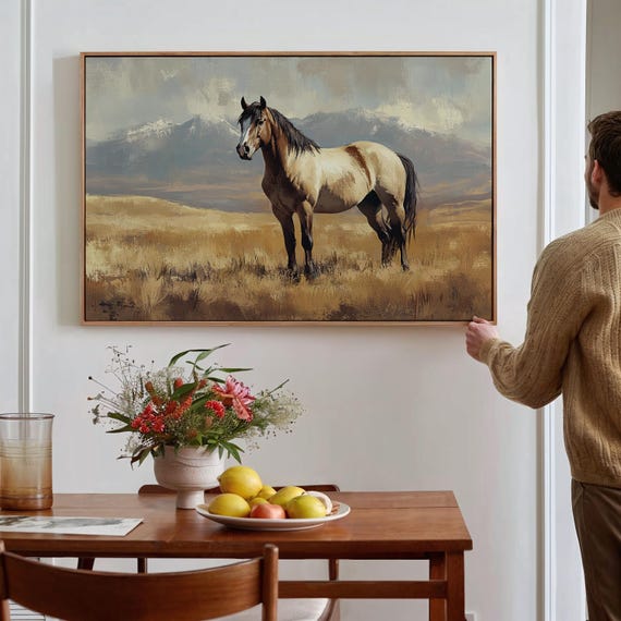 Wild Mustang Canvas Print, Western Horse Wall Art, Rustic Ranch Decor, Cowboy Country Landscape, Vintage Horse Painting, Farmhouse Art
