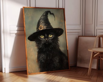 ハロウィン黒猫魔女プリント | レトロヴィンテージハロウィンバイブス