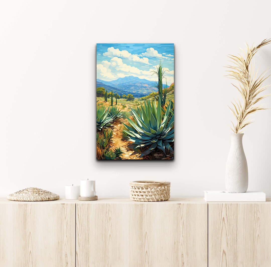 A Bunch of Agave in the Desert in Watercolor Style Wall Art Canvas - Etsy