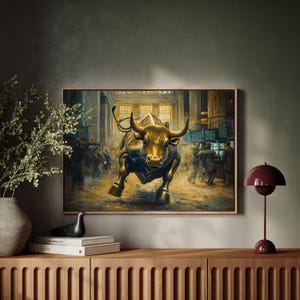 Wall Street Bull Canvas, Stock Market Art, Financial Success Print, Bullish Market Painting, Trading Office Decor, Investor Gift