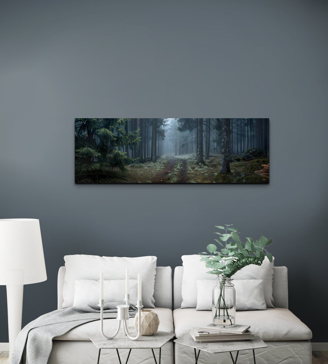 Trail in a Misty Forest Canvas Wall Art Print, Panoramic Wall Decor ...
