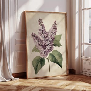 Vintage Lilac Blossom Bouquet, Detailed Floral Illustration, Purple and White Lilacs, Botanical Wall Art, Classic Nature Decor