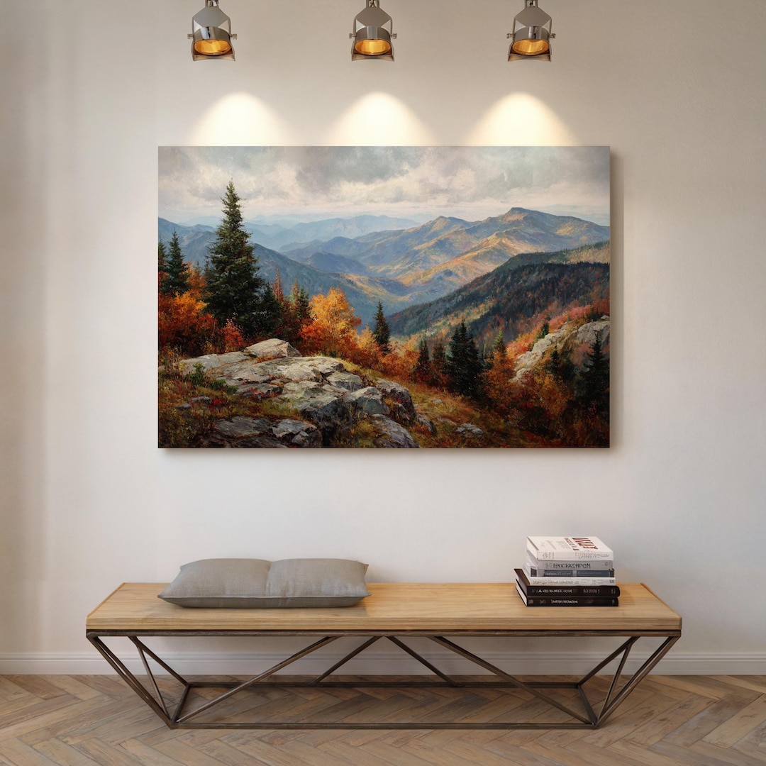 Autumn Mountain Landscape Painting | Rustic Fall Wall Art With Scenic ...