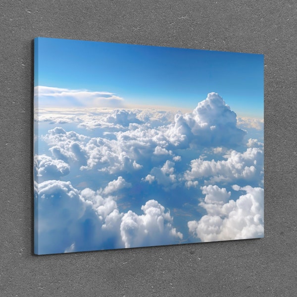 Puffy White Clouds Canvas Wall Art, Full Fluffy Sky View of Clouds home décor, Gallery Style Canvas, Kooly, Kooly Art