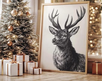 Vintage Engraving of Majestic Stag
