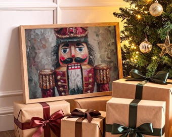 Nutcracker Canvas Wall Art, Christmas Soldier Painting, Holiday Nutcracker Decor, Festive Ballet Inspired Artwork, Vintage Xmas Wall Print