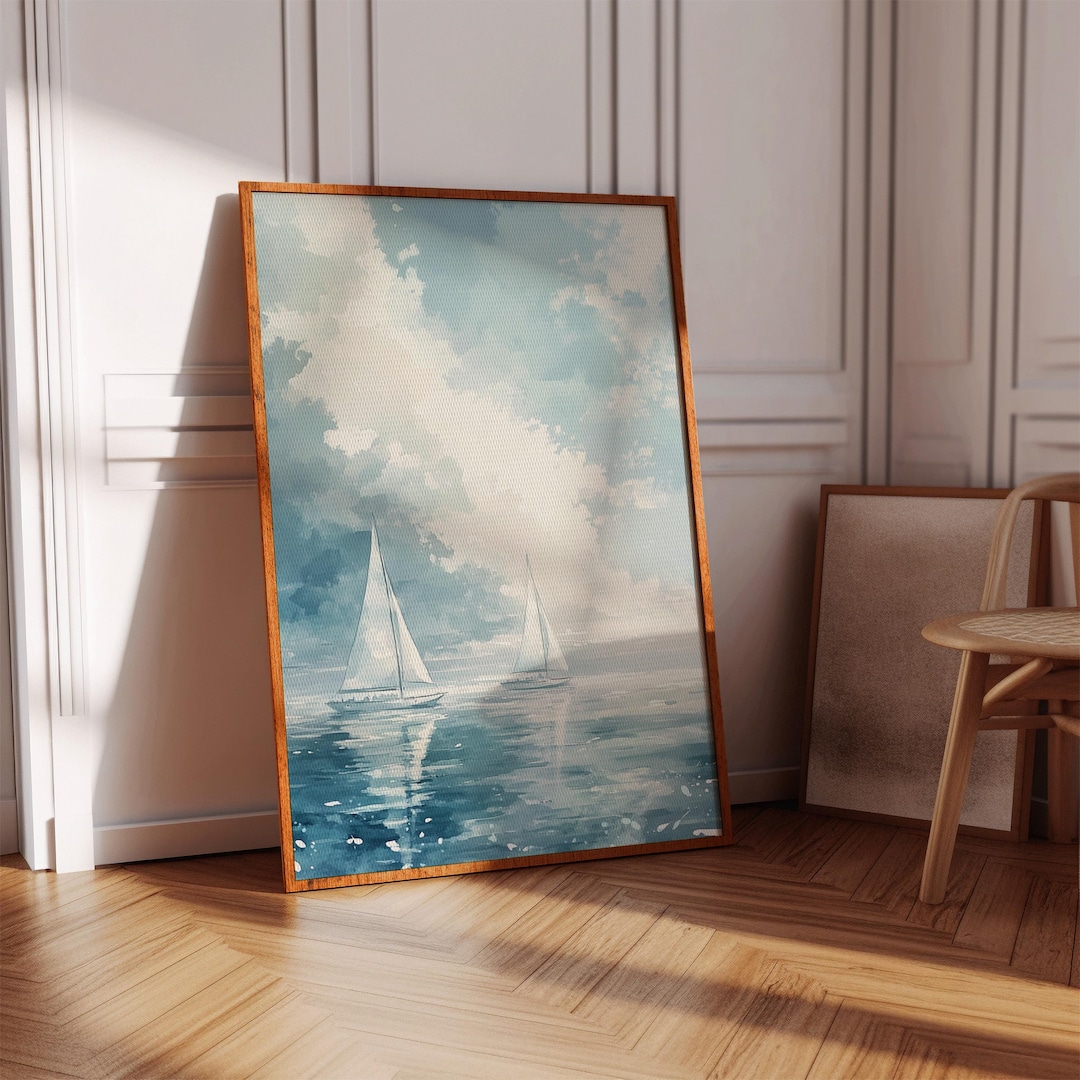 Watercolor Sailboat Wall Art - Nautical Ocean Print, Minimalist Coastal ...