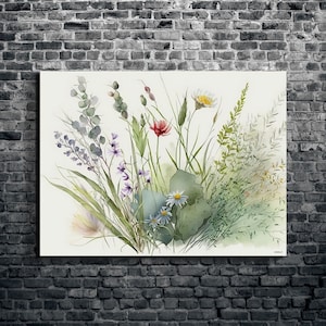 Art mural en toile de fleurs sauvages, décoration d'intérieur de fleurs aquarelles, toile de style galerie de 1,5 po.