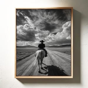 Lone Cowboy Ride | Black and White Western Wall Art