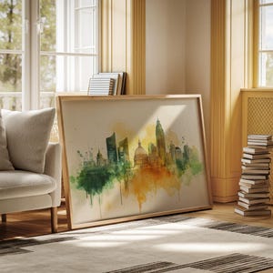 Colorful Watercolor Cityscape Wall Art - Modern Urban Skyline Canvas Print for Vibrant Home or Office Decor