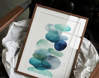 Acuarela de flujo de guijarros del océano