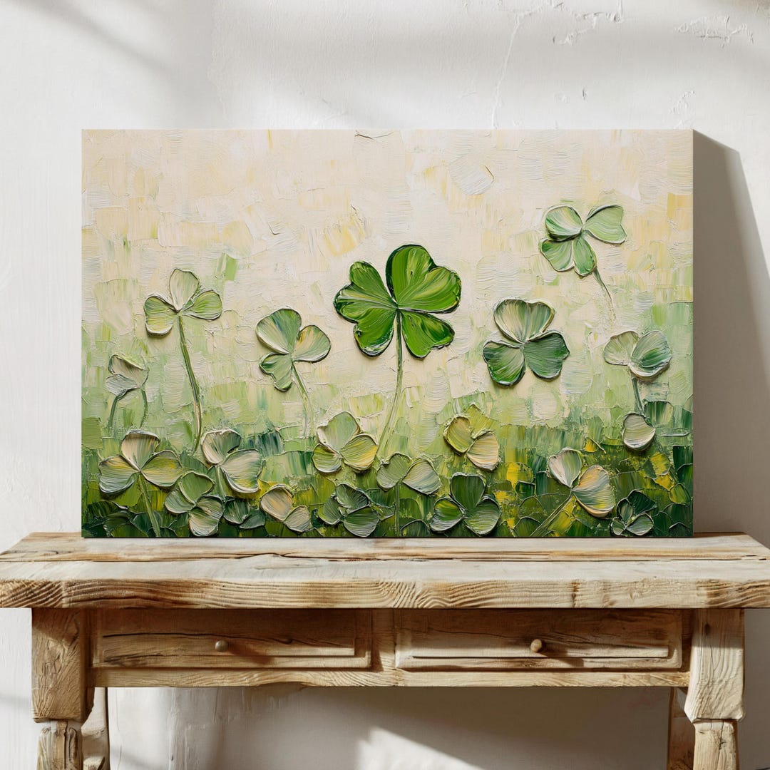 Lush Green Clover Canvas Wall Art - Textured Hangable Artwork for