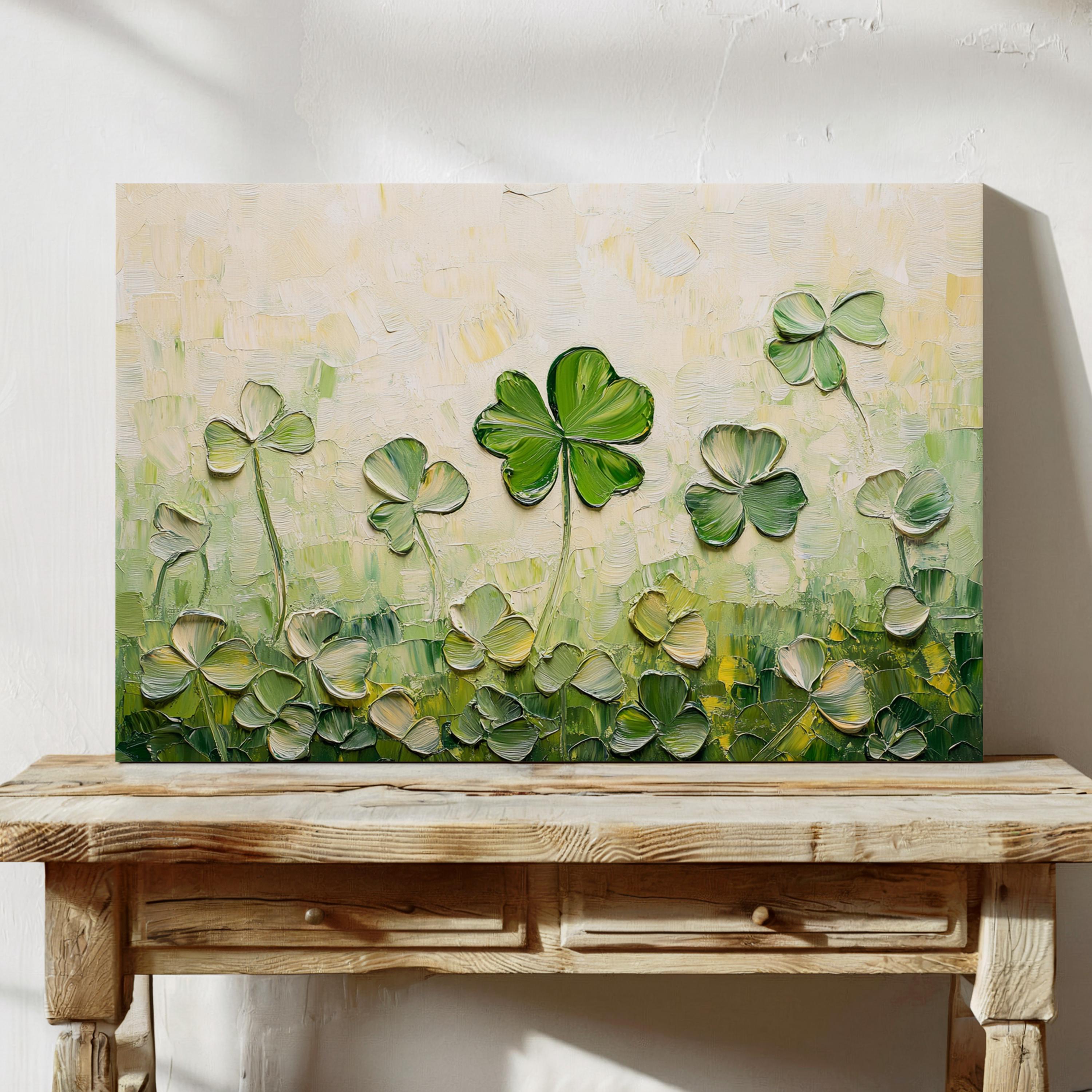 Lush Green Clover Canvas Wall Art - Textured Hangable Artwork for