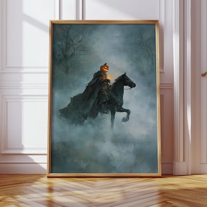 Kopfloser Reiter Mist Art | Gothic Halloween Legende Leinwanddruck für Eerie Autumn Home und saisonale Dekoration