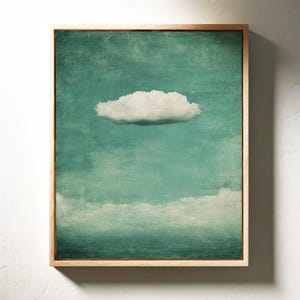 Minimalist White Cloud on Textured Green Canvas - Abstract Sky-Inspired Wall Art for Modern, Calm, and Contemporary Home Decor