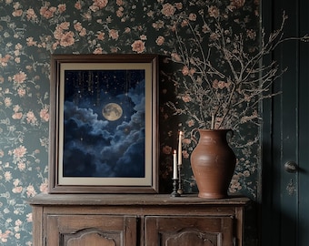 Moonlit Sky with Golden Stars