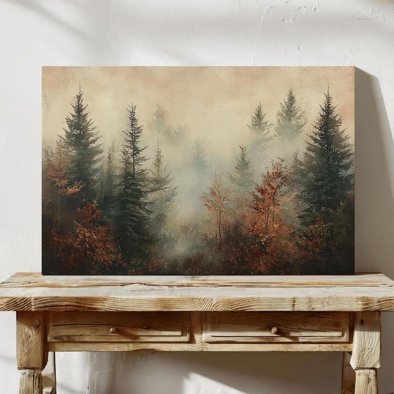Misty Forest Canvas Wall Art - Enchanting Autumn Landscape With ...