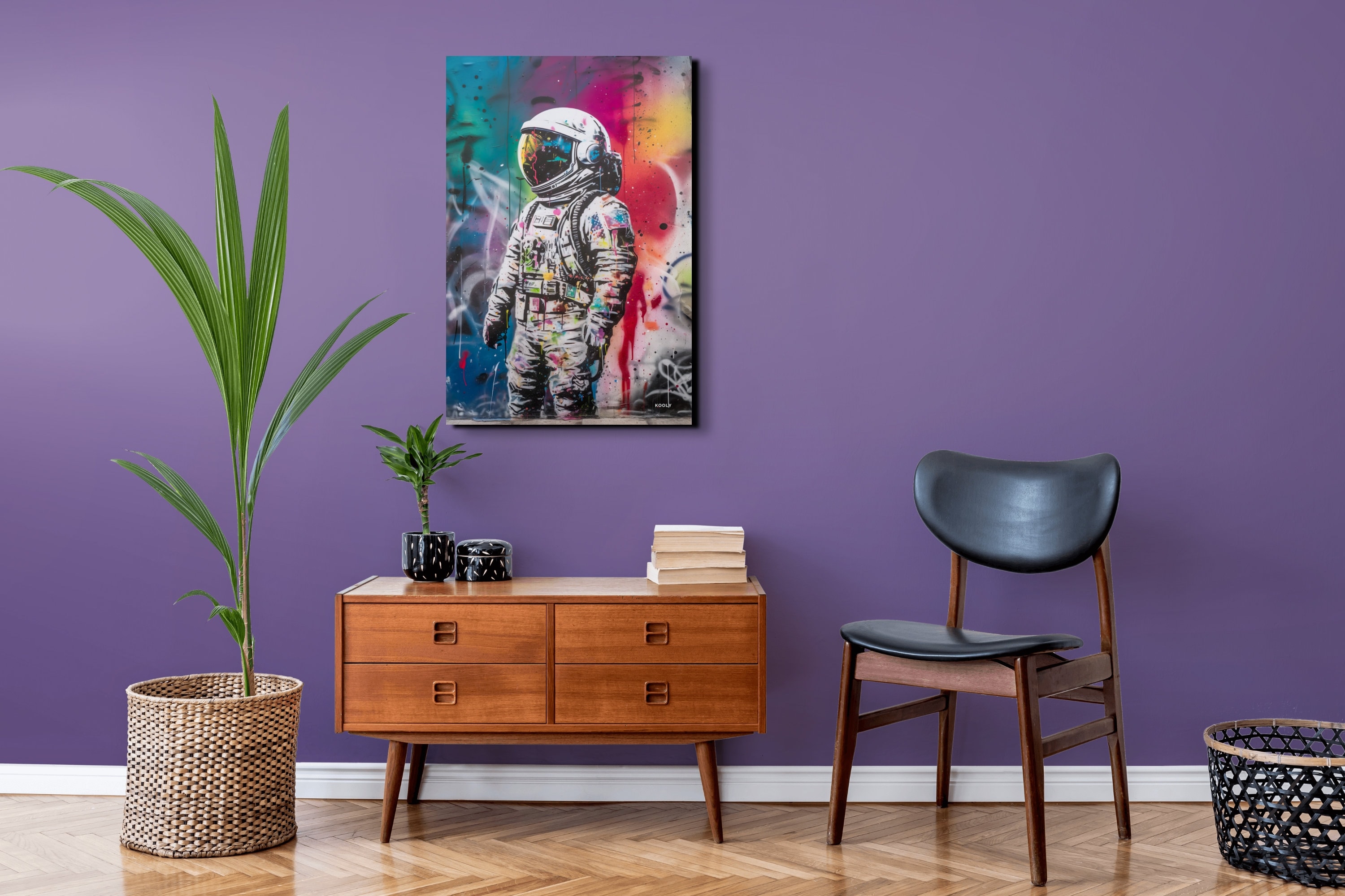 バンクシー風グラフィティ宇宙飛行士キャンバスアート、宇宙飛行士