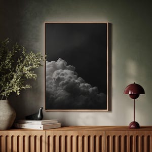 Schwarz-weiße Sturmwolken-Leinwand, stimmungsvoller Himmel Fotografie Druck für modernes minimalistisches Dekor, dramatische dunkle Wolke Kunstwerk