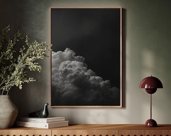 Black and White Storm Cloud Canvas Wall Art – Moody Sky Photography Print for Modern Minimalist Decor, Dramatic Dark Cloud Artwork