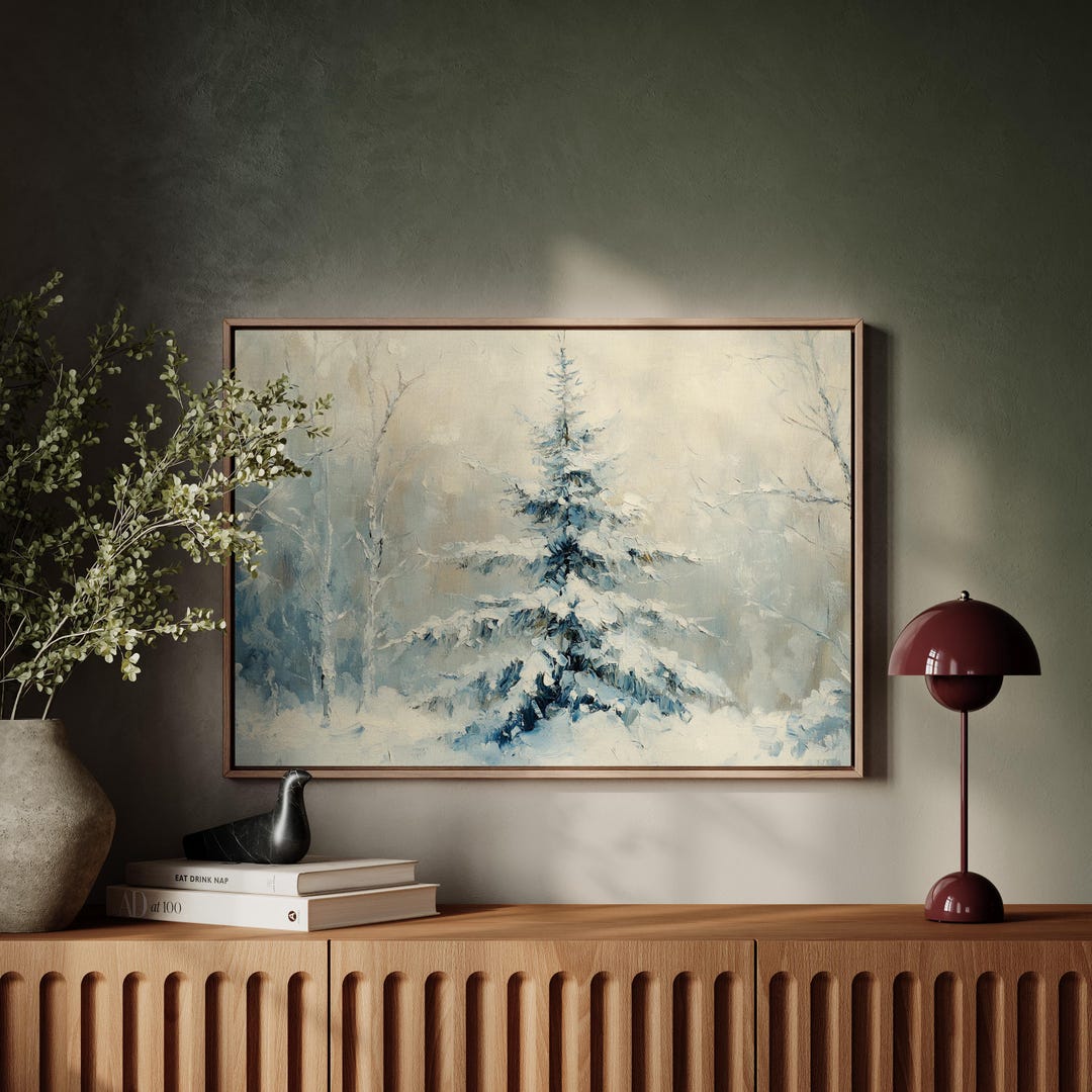 Snowy Pine Tree Winter Scene - Tranquil Christmas Canvas Wall Art ...