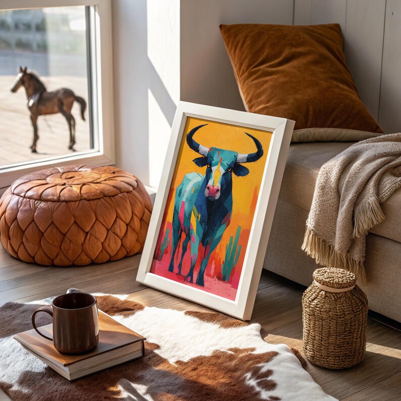 Colorful Bull Portrait in Desert Hues - Etsy