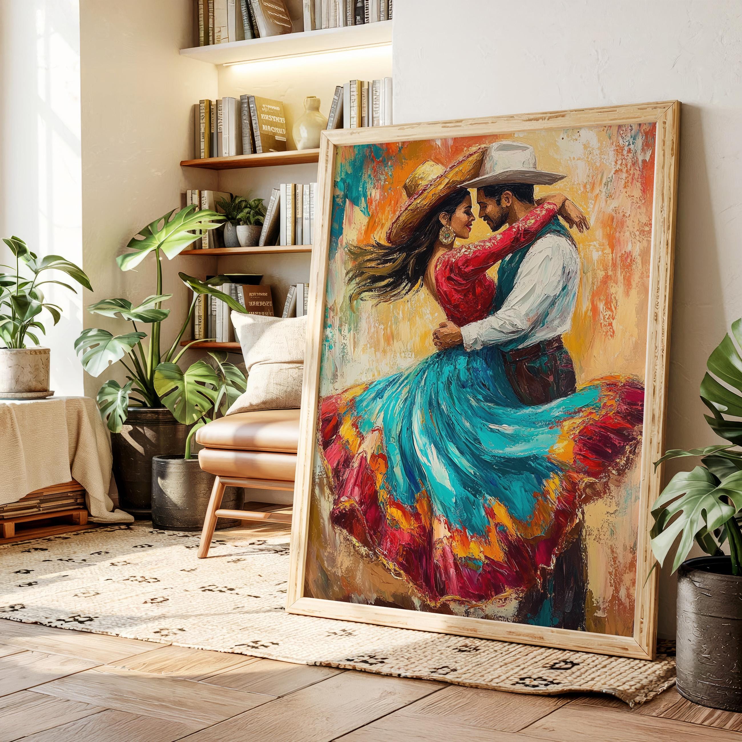 Mexican Cowboy Dance Canvas Wall Art | Colorful Fiesta Couple