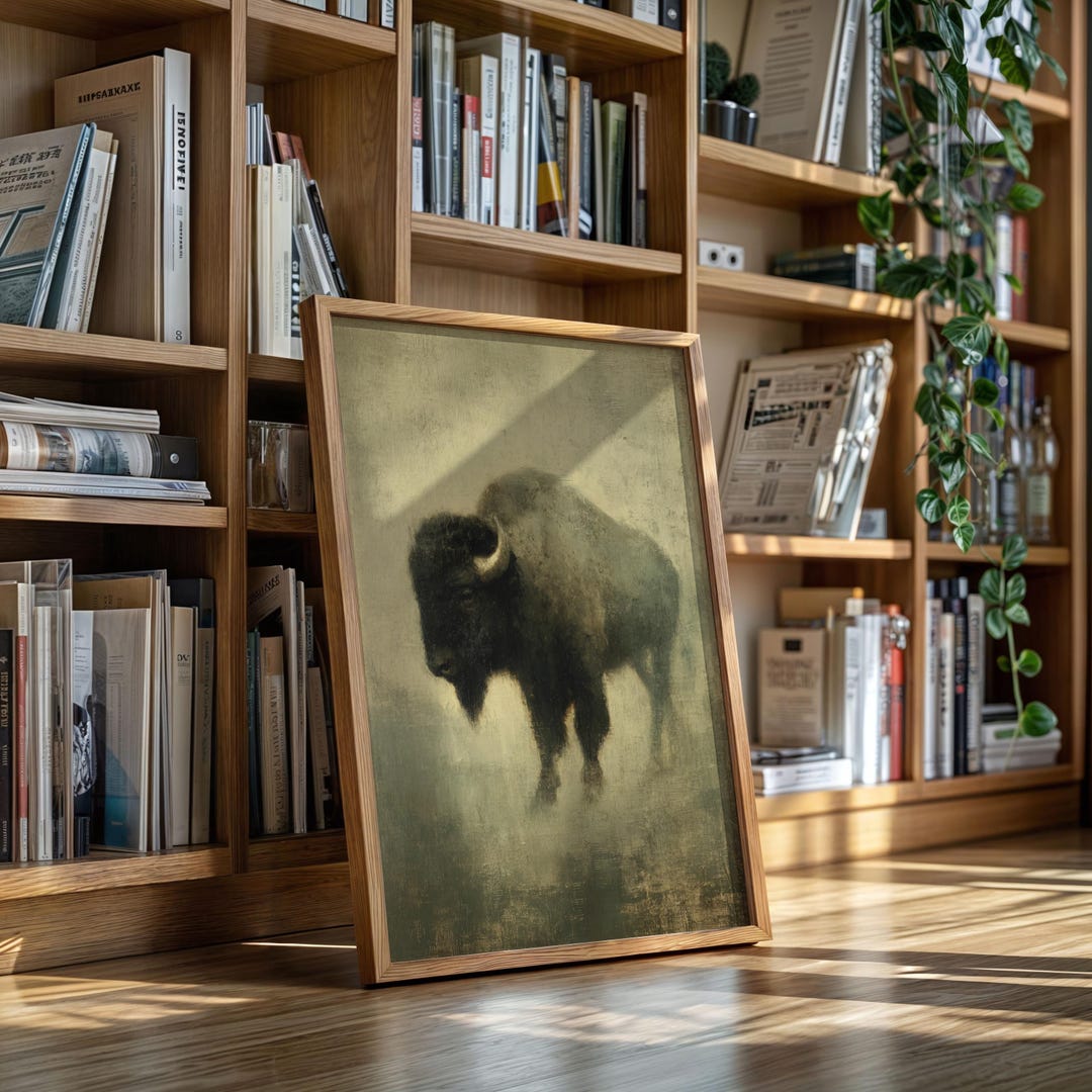 Majestic Buffalo in Mist Western Canvas Wall Art, Rustic American Bison ...