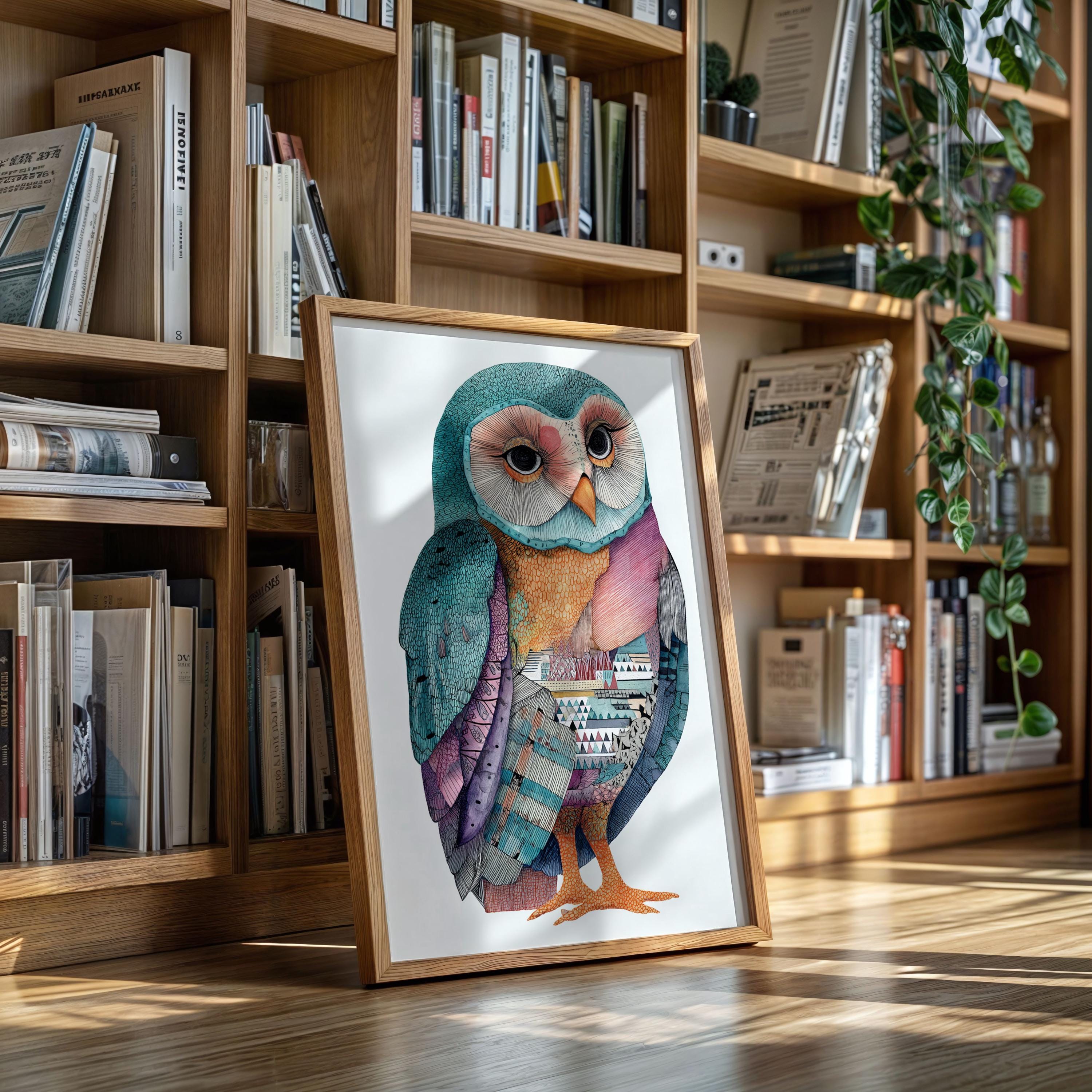 複雑な幾何学模様のカラフルなフクロウのイラスト - Etsy 日本