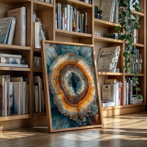 Geode Cross Section Canvas Wall Art – Abstract Earth Tones Crystal Ring Print, Natural Mineral Texture Poster for Modern Geology Decor