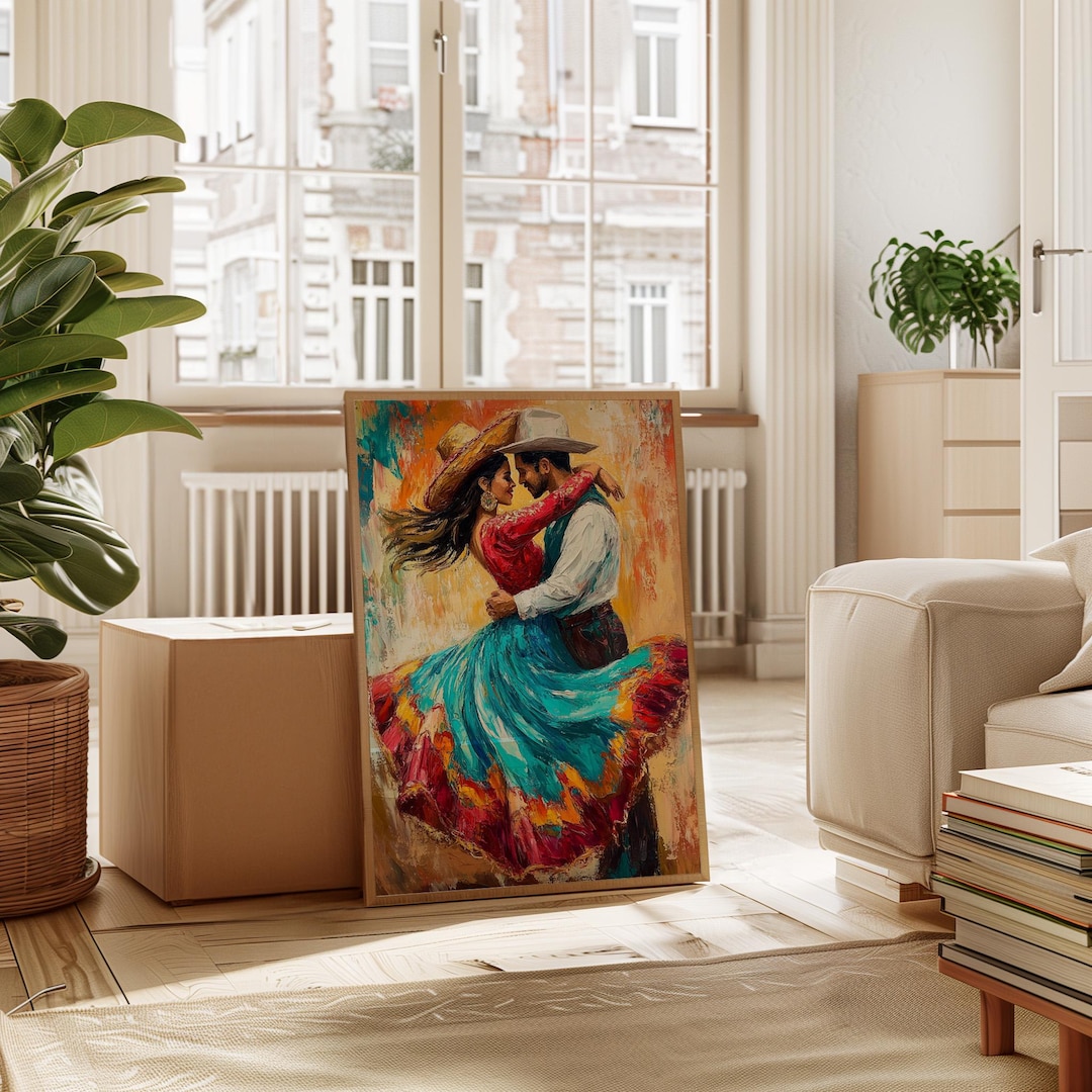 Mexican Cowboy Dance Canvas Wall Art | Colorful Fiesta Couple