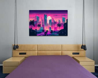 Downtown Miami Synthwave Lofi Vaporwave Canvas Wall Art