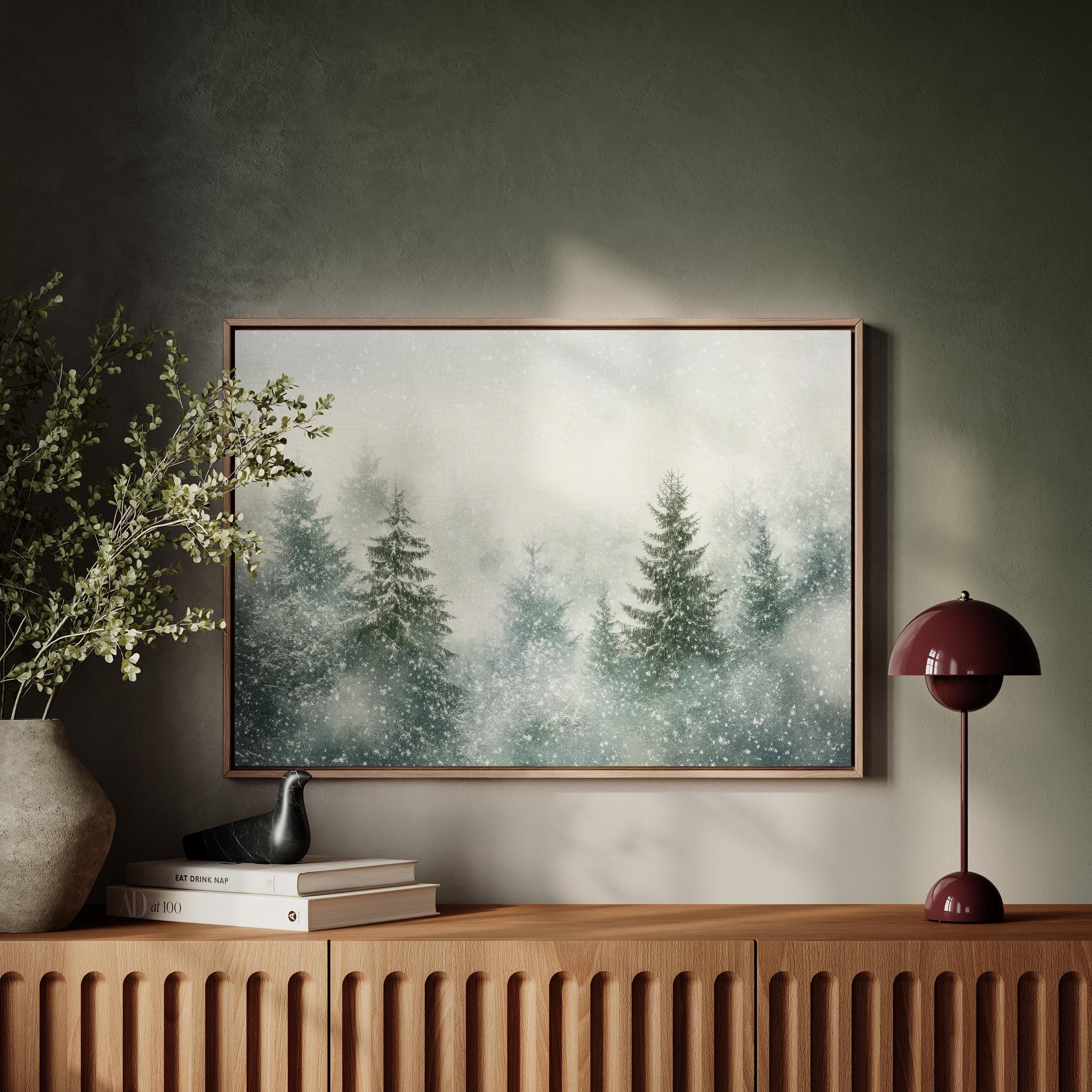 Quadro Su Tela Albero Di Pino - Decorazione Murale Scena Invernale Natale, Stampa Resistente Ai Raggi UV, Con Cornice, Regalo Per Soggiorno E Ufficio