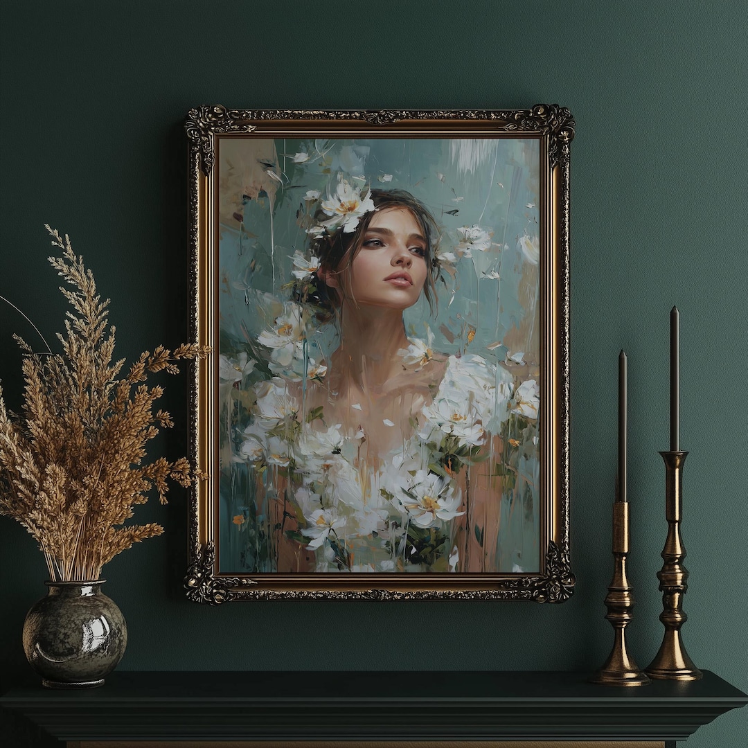 Floral Woman Portrait Soft Blue Botanical Abstract Wall Art - Etsy