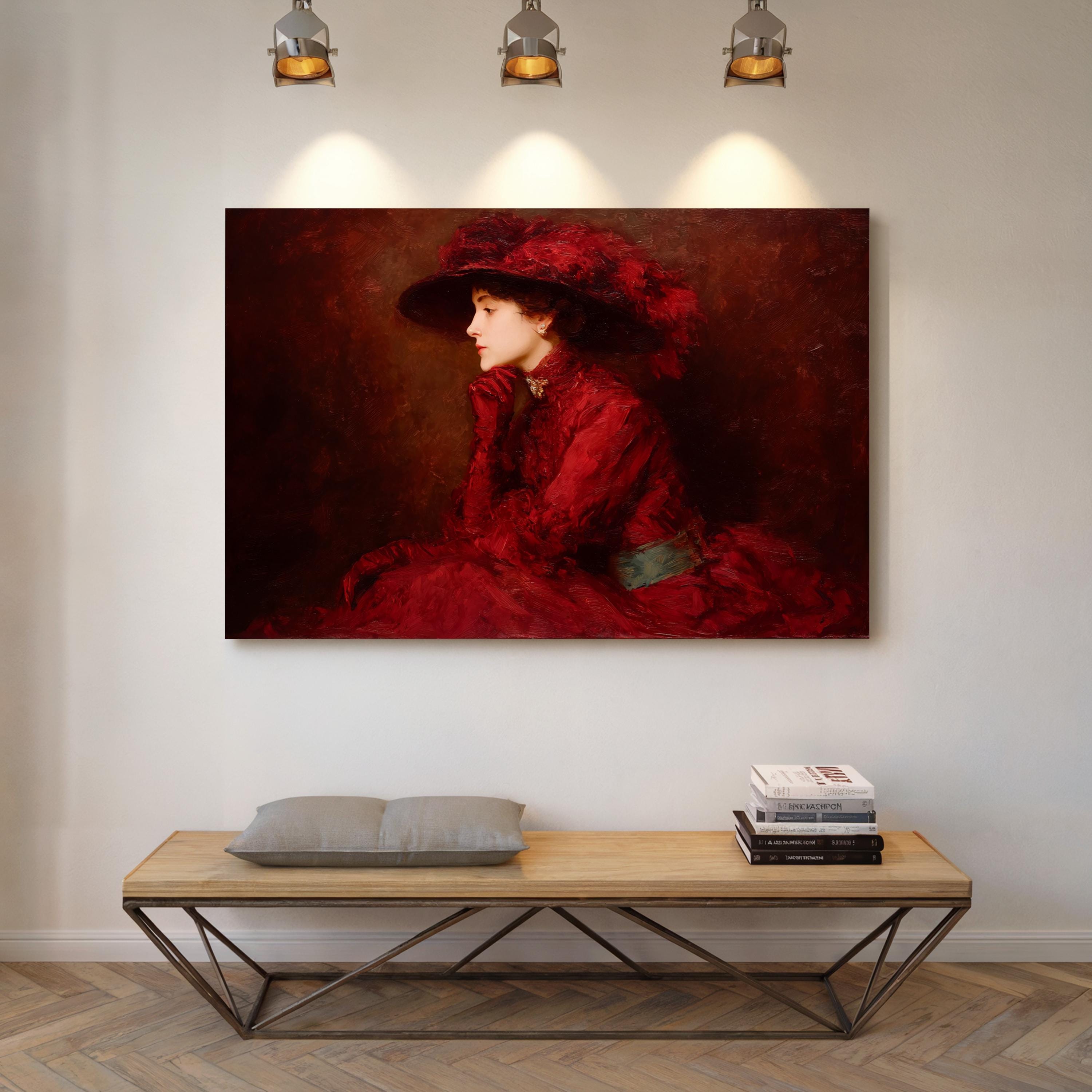 Lady in Red Victorian Dress Canvas Elegant Woman in Wide-brim Hat, Vintage Oil Painting Portrait With Timeless Antique Charm - Etsy Lady in Red Victorian Dress Canvas Elegant Woman in Wide-brim Hat, Vintage Oil Painting Portrait With Timeless Antique Charm - Etsy