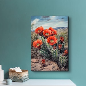 Vintage Midwestern Cactus Ready To Hang Premium Canvas Wall Art Print, Wall Art, Western Wall Art, Western Wall Art